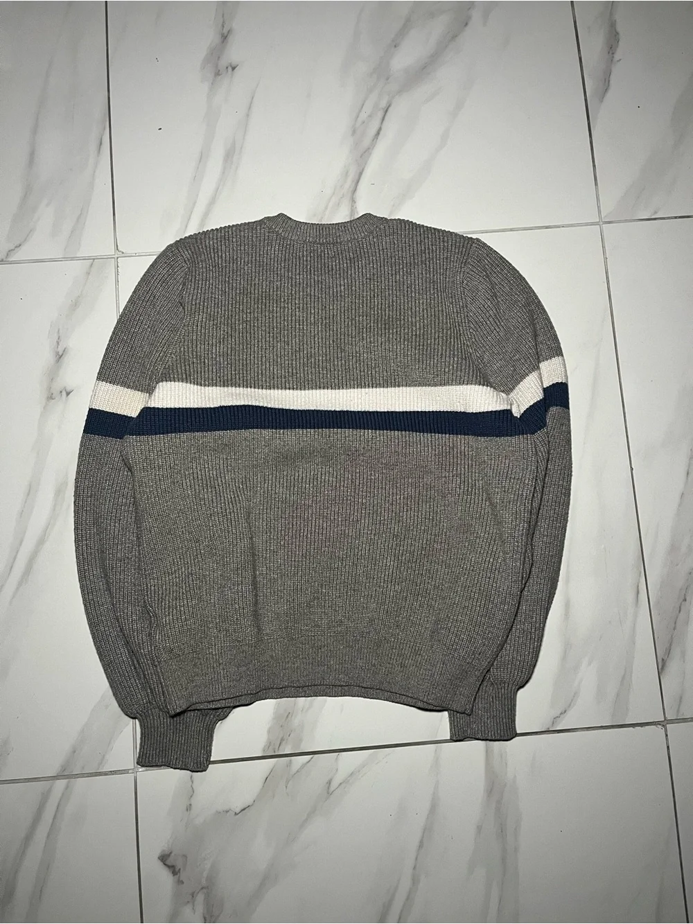 Edikted Men's Gray Knit Sweater with White & Navy Stripe- Size M/L